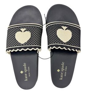 Kate Spade New York La Jolla Spade Heart Knit Slide Sandals Black White Size 8